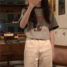 画像をギャラリービューアに読み込む, 新しいレトロプリントラウンドネックTシャツusedライクな配色デザイン半袖Tシャツ