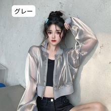 画像をギャラリービューアに読み込む, サマーカーディガンジャケットジッパーショートジャケット日焼け防止服透明長袖ジャケット