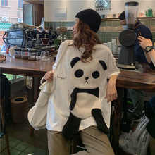 画像をギャラリービューアに読み込む, 韓国漫画パンダ柄オールマッチルーズトップ半袖Tシャツ