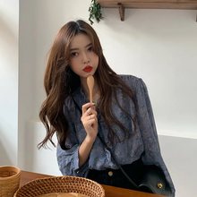 画像をギャラリービューアに読み込む, ファッション小花柄長袖シャツvネック 小柄 フリルランタンスリーブ