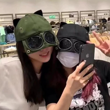 画像をギャラリービューアに読み込む, かわいい猫耳アビエイター サングラス ベースボール キャップ ヒップホップ サングラス キャップ