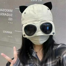 画像をギャラリービューアに読み込む, かわいい猫耳アビエイター サングラス ベースボール キャップ ヒップホップ サングラス キャップ