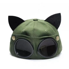 画像をギャラリービューアに読み込む, かわいい猫耳アビエイター サングラス ベースボール キャップ ヒップホップ サングラス キャップ