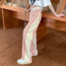 画像をギャラリービューアに読み込む, ジーンズ カラーブロック ルーズ スリム ワイドレッグ パンツ ハイウエスト ストレートパンツ レトロ パンツ