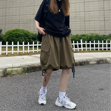 画像をギャラリービューアに読み込む, 薄手パンツ レディース 夏 ゆったり レトロ ハイウエスト スリム 5点パンツ オーバーオール ショートパンツ ワイドレッグ カジュアルパンツ