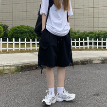 画像をギャラリービューアに読み込む, 薄手パンツ レディース 夏 ゆったり レトロ ハイウエスト スリム 5点パンツ オーバーオール ショートパンツ ワイドレッグ カジュアルパンツ