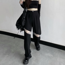 画像をギャラリービューアに読み込む, 新しいスタイルのレースステッチ中空アウトスーツハイウエスト痩身ストレートカジュアルワイドレッグパンツ女性原宿スタイル