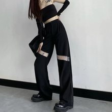 画像をギャラリービューアに読み込む, 新しいスタイルのレースステッチ中空アウトスーツハイウエスト痩身ストレートカジュアルワイドレッグパンツ女性原宿スタイル