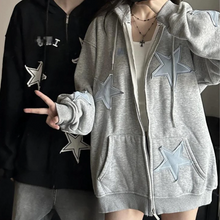 画像をギャラリービューアに読み込む, ルーズスターパッチカーディガンセータープラスベルベットジッパージャケット韓国語バージョンインカップルフード付きジャケット