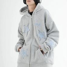 画像をギャラリービューアに読み込む, ルーズスターパッチカーディガンセータープラスベルベットジッパージャケット韓国語バージョンインカップルフード付きジャケット