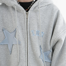 画像をギャラリービューアに読み込む, ルーズスターパッチカーディガンセータープラスベルベットジッパージャケット韓国語バージョンインカップルフード付きジャケット