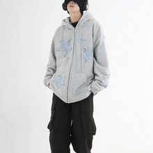 画像をギャラリービューアに読み込む, ルーズスターパッチカーディガンセータープラスベルベットジッパージャケット韓国語バージョンインカップルフード付きジャケット