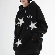 画像をギャラリービューアに読み込む, ルーズスターパッチカーディガンセータープラスベルベットジッパージャケット韓国語バージョンインカップルフード付きジャケット