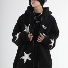 画像をギャラリービューアに読み込む, ルーズスターパッチカーディガンセータープラスベルベットジッパージャケット韓国語バージョンインカップルフード付きジャケット