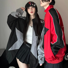 画像をギャラリービューアに読み込む, ゆるくて万能な個性星柄ジャケットジャケット韓国ストリートカジュアルジャケットカップルカーディガンウインドブレーカージャケット