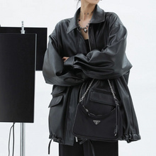 画像をギャラリービューアに読み込む, 新しいゆったりレトロなレザーのワークジャケット女性の高級デザイン感黒ジャケットトレンド