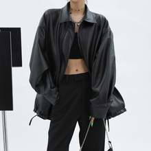 画像をギャラリービューアに読み込む, 新しいゆったりレトロなレザーのワークジャケット女性の高級デザイン感黒ジャケットトレンド