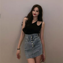 画像をギャラリービューアに読み込む, 韓国風ハイウエストデニムスカートミニ丈スカートレデイーズ