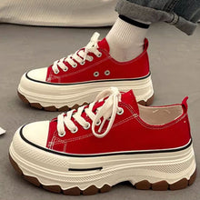 画像をギャラリービューアに読み込む, 韓国っぽ厚底白シューズカジュアルスポーツキャンバスシューズ韓国ストリートレースアップ シューズ