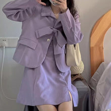 画像をギャラリービューアに読み込む, 韓国っぱ夏 エレガントパープル ジャケット&ワンピース セットアップ フォーマル オフィスカジュアル 2点セット