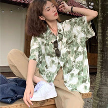 画像をギャラリービューアに読み込む, 原宿系水墨画タイダイ半袖花柄シャツトップスレデイーズ