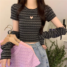 画像をギャラリービューアに読み込む, レースハート ショート半袖Tシャツ 夏 韓国風トレンディー レディーストップス