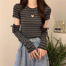 画像をギャラリービューアに読み込む, レースハート ショート半袖Tシャツ 夏 韓国風トレンディー レディーストップス