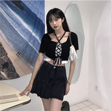 画像をギャラリービューアに読み込む, 韓国っぱフリル ギャザー キャミソールTシャツ半袖スリムサマーデザインショート丈トップス2点セット