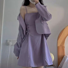 画像をギャラリービューアに読み込む, 韓国っぱ夏 エレガントパープル ジャケット&ワンピース セットアップ フォーマル オフィスカジュアル 2点セット