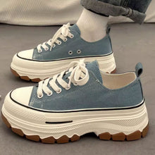 画像をギャラリービューアに読み込む, 韓国っぽ厚底白シューズカジュアルスポーツキャンバスシューズ韓国ストリートレースアップ シューズ