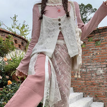 画像をギャラリービューアに読み込む, 3点セットアップキャミニットとレーススカートと长袖Tシャツかわいいセットガーリー