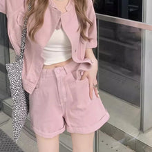 画像をギャラリービューアに読み込む, 春デニム 2点セットレディースピンクデニムセット春のデートオフィスカジュアル向け若い女性向けキュートピンクデニムセットアップ