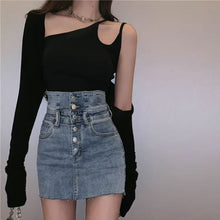 画像をギャラリービューアに読み込む, 韓国風ハイウエストデニムスカートミニ丈スカートレデイーズ