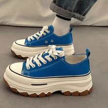 画像をギャラリービューアに読み込む, 韓国っぽ厚底白シューズカジュアルスポーツキャンバスシューズ韓国ストリートレースアップ シューズ