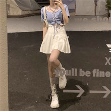 画像をギャラリービューアに読み込む, 韓国っぱフリル ギャザー キャミソールTシャツ半袖スリムサマーデザインショート丈トップス2点セット