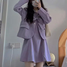 画像をギャラリービューアに読み込む, 韓国っぱ夏 エレガントパープル ジャケット&ワンピース セットアップ フォーマル オフィスカジュアル 2点セット