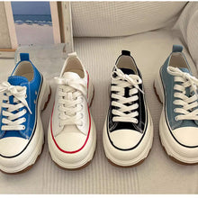 画像をギャラリービューアに読み込む, 韓国っぽ厚底白シューズカジュアルスポーツキャンバスシューズ韓国ストリートレースアップ シューズ
