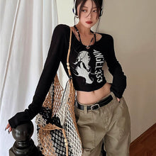 画像をギャラリービューアに読み込む, 韓国ファッションショート丈 ロンT ロゴデザイ長袖Tシャツレディース原宿系ダンス洋服