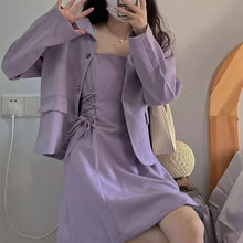 画像をギャラリービューアに読み込む, 韓国っぱ夏 エレガントパープル ジャケット&ワンピース セットアップ フォーマル オフィスカジュアル 2点セット