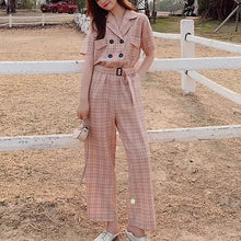 画像をギャラリービューアに読み込む, 春夏新作 ハイウエストチェック カジュアルストレートジャンプスーツ レディース スリミング効果