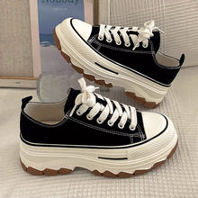 画像をギャラリービューアに読み込む, 韓国っぽ厚底白シューズカジュアルスポーツキャンバスシューズ韓国ストリートレースアップ シューズ