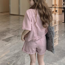 画像をギャラリービューアに読み込む, 春デニム 2点セットレディースピンクデニムセット春のデートオフィスカジュアル向け若い女性向けキュートピンクデニムセットアップ