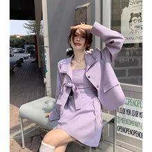 画像をギャラリービューアに読み込む, 韓国っぱ夏 エレガントパープル ジャケット&ワンピース セットアップ フォーマル オフィスカジュアル 2点セット