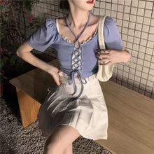 画像をギャラリービューアに読み込む, 韓国っぱフリル ギャザー キャミソールTシャツ半袖スリムサマーデザインショート丈トップス2点セット