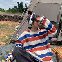 画像をギャラリービューアに読み込む, 原宿系ダンス洋服ロンT ボーダー柄 マルチボーダー柄Tシャツ