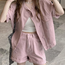 画像をギャラリービューアに読み込む, 春デニム 2点セットレディースピンクデニムセット春のデートオフィスカジュアル向け若い女性向けキュートピンクデニムセットアップ