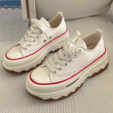 画像をギャラリービューアに読み込む, 韓国っぽ厚底白シューズカジュアルスポーツキャンバスシューズ韓国ストリートレースアップ シューズ
