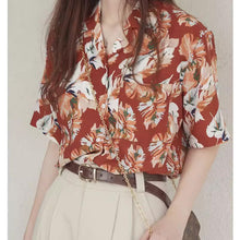 画像をギャラリービューアに読み込む, 夏向け楓葉赤ビンテージリゾートシャツ半袖トップスプリント