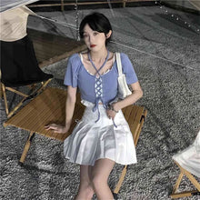 画像をギャラリービューアに読み込む, 韓国っぱフリル ギャザー キャミソールTシャツ半袖スリムサマーデザインショート丈トップス2点セット