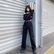 画像をギャラリービューアに読み込む, 原宿風デニムハイウエストボトムスパンツヒップホップスタイルストリート